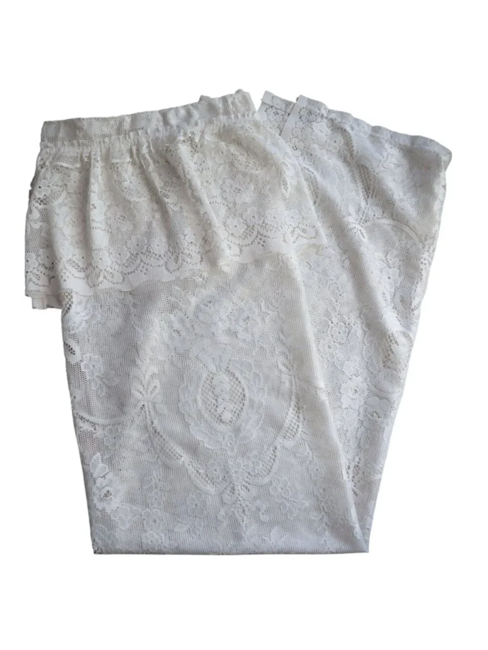 Vintage Sears White Lace Fabric Shower Curtain Ruffled Valance Floral 66